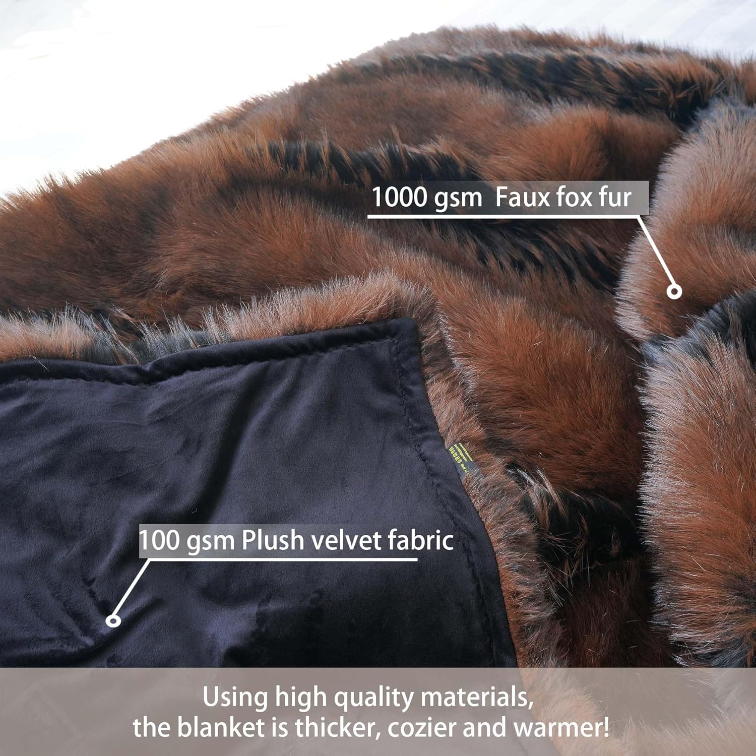 inchgrass Fox Faux Fur Blanket 74"x90" Brown i##e##s: Luxury Fur Throw Blanket ^^ Super Warm ^^ Cozy ^^ Elegant ^^ Fuzzy Throw Blankets ^^ Plush Blankets ^^ Washable ^^ for Couch ^^ Armchair ^^ Bed :i##e##s - Image 4