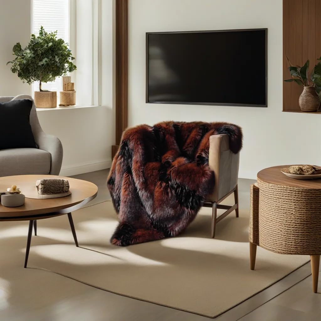 inchgrass Fox Faux Fur Blanket 74"x90" Brown i##e##s: Luxury Fur Throw Blanket ^^ Super Warm ^^ Cozy ^^ Elegant ^^ Fuzzy Throw Blankets ^^ Plush Blankets ^^ Washable ^^ for Couch ^^ Armchair ^^ Bed :i##e##s - Image 9