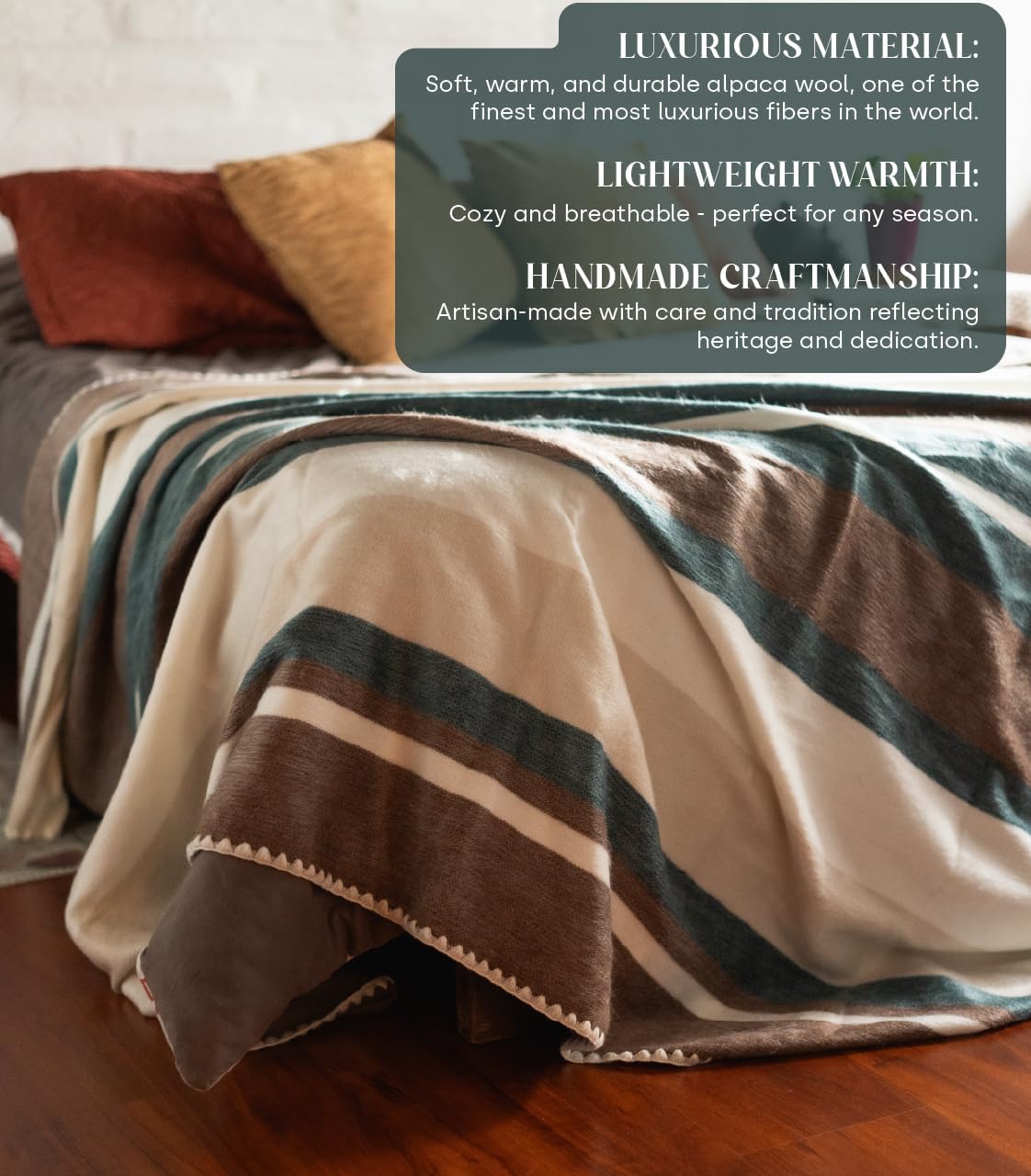 INTI REPUBLIC Alpaca Wool Throw Blanket | Ultra Soft, Lightweight, Warm, Breathable, Non-Itchy | Classic, Elegant-Minimalist Design for Bed, Couch, Travel, or Gift | 90" L x 64" W (Earth Tones) - Image 2