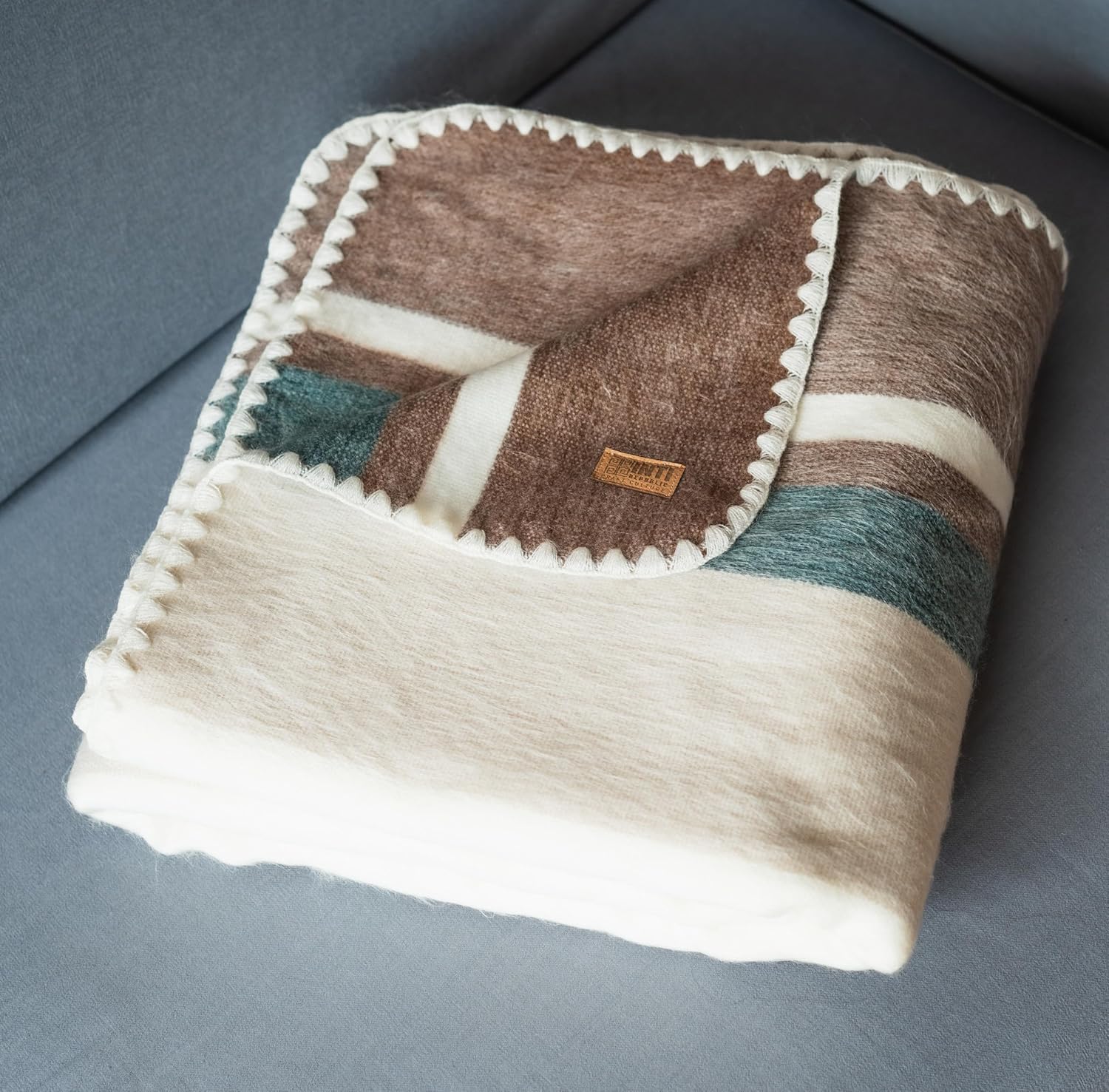 INTI REPUBLIC Alpaca Wool Throw Blanket | Ultra Soft, Lightweight, Warm, Breathable, Non-Itchy | Classic, Elegant-Minimalist Design for Bed, Couch, Travel, or Gift | 90" L x 64" W (Earth Tones)