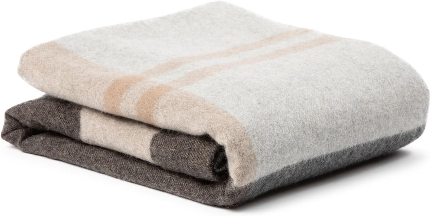 Jet&Bo 100% Pure Cashmere Throw Blanket Ultra Soft Woven Accent Blanket for Couch, Sofa & Bed Large 73”x53” Gray, Black, Beige Stripe Pattern - Image 5