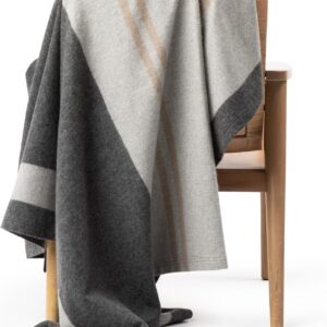 Jet&Bo 100% Pure Cashmere Throw Blanket Ultra Soft Woven Accent Blanket for Couch, Sofa & Bed Large 73”x53” Gray, Black, Beige Stripe Pattern