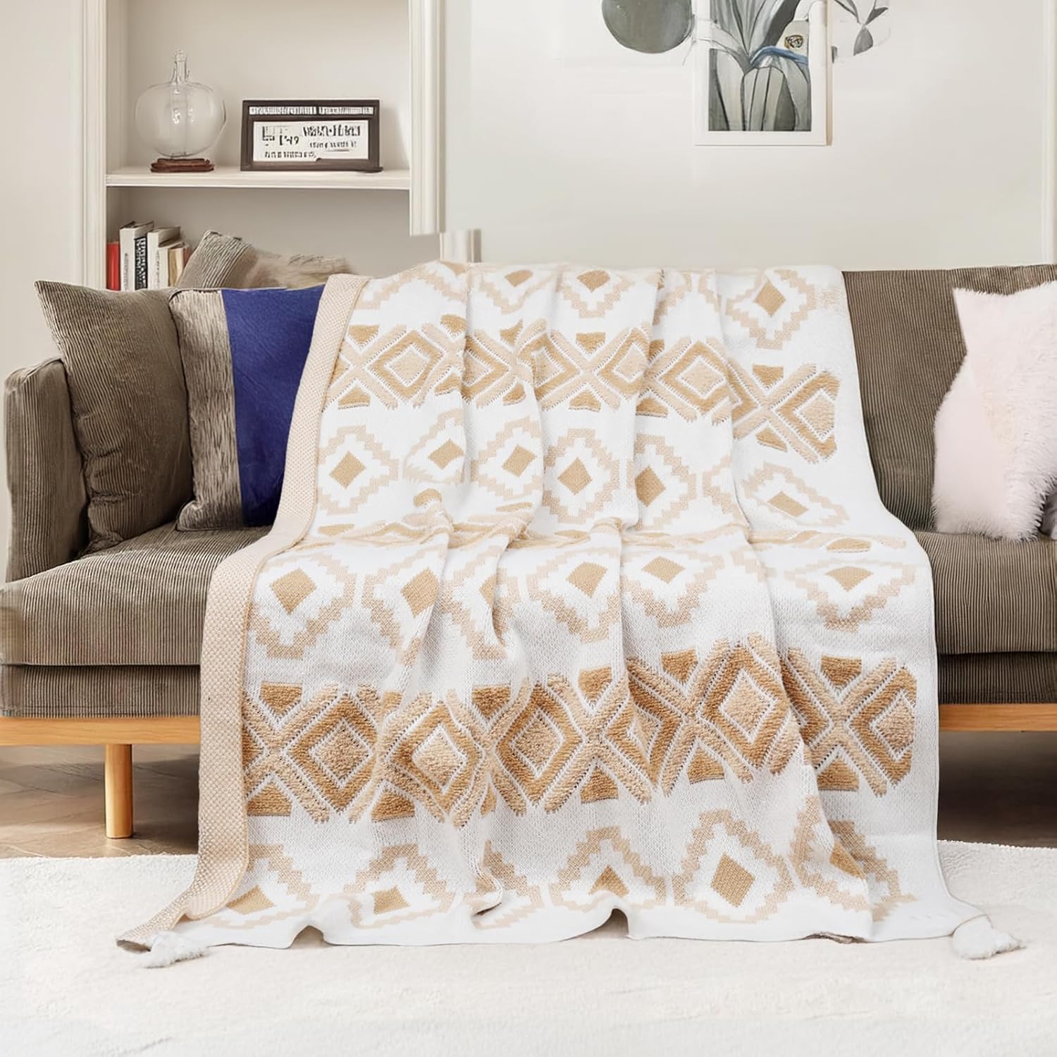 Larexius Boho Chunky Knit Throw Blanket \u2013 51"x67" Cozy & Lightweight (2.09lb) | Perfect for Sofa, Camping & WFH | Stylish Home Decor, Machine Washable & Ideal Gift for Women (Cream, Embroidery) - Image 17