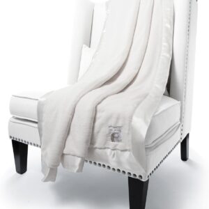 Little Giraffe Chenille Throw Blanket Faux Fur Satin Trim 59" x 88" Cream i##e##s: Luxe ^^ Soft ^^ with Satin Trim ^^ for Couch ^^ at Home :i##e##s