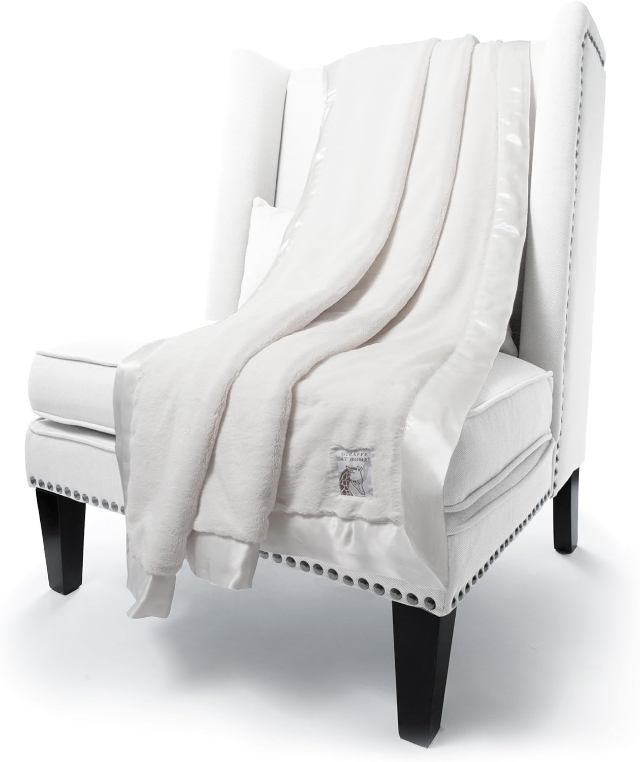 Little Giraffe Chenille Throw Blanket Faux Fur Satin Trim 59" x 88" Cream i##e##s: Luxe ^^ Soft ^^ with Satin Trim ^^ for Couch ^^ at Home :i##e##s