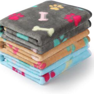 Luciphia 3 Blankets Fleece Pet Blanket Flannel Paw Printed Small 23x16'' Grey\/Brown\/Blue i##e##s: Premium ^^ Fluffy ^^ for Dog Cat ^^ Throw ^^ 1 Pack :i##e##s