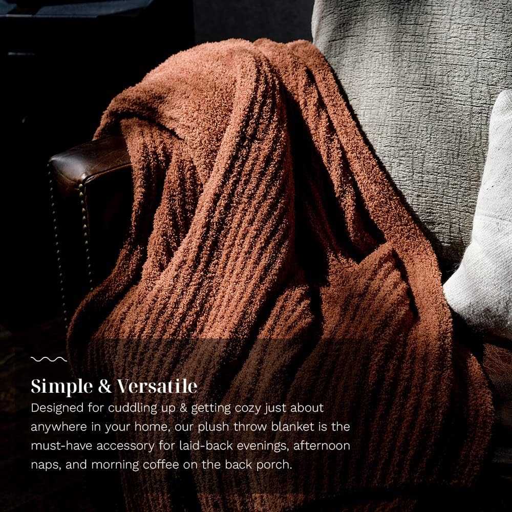 LUXOME Ultra Plush Throw Blanket | Super Soft | 75"x100" | Viscose & Polyester Blend | Extra Large | Clay (Orange) - Image 4