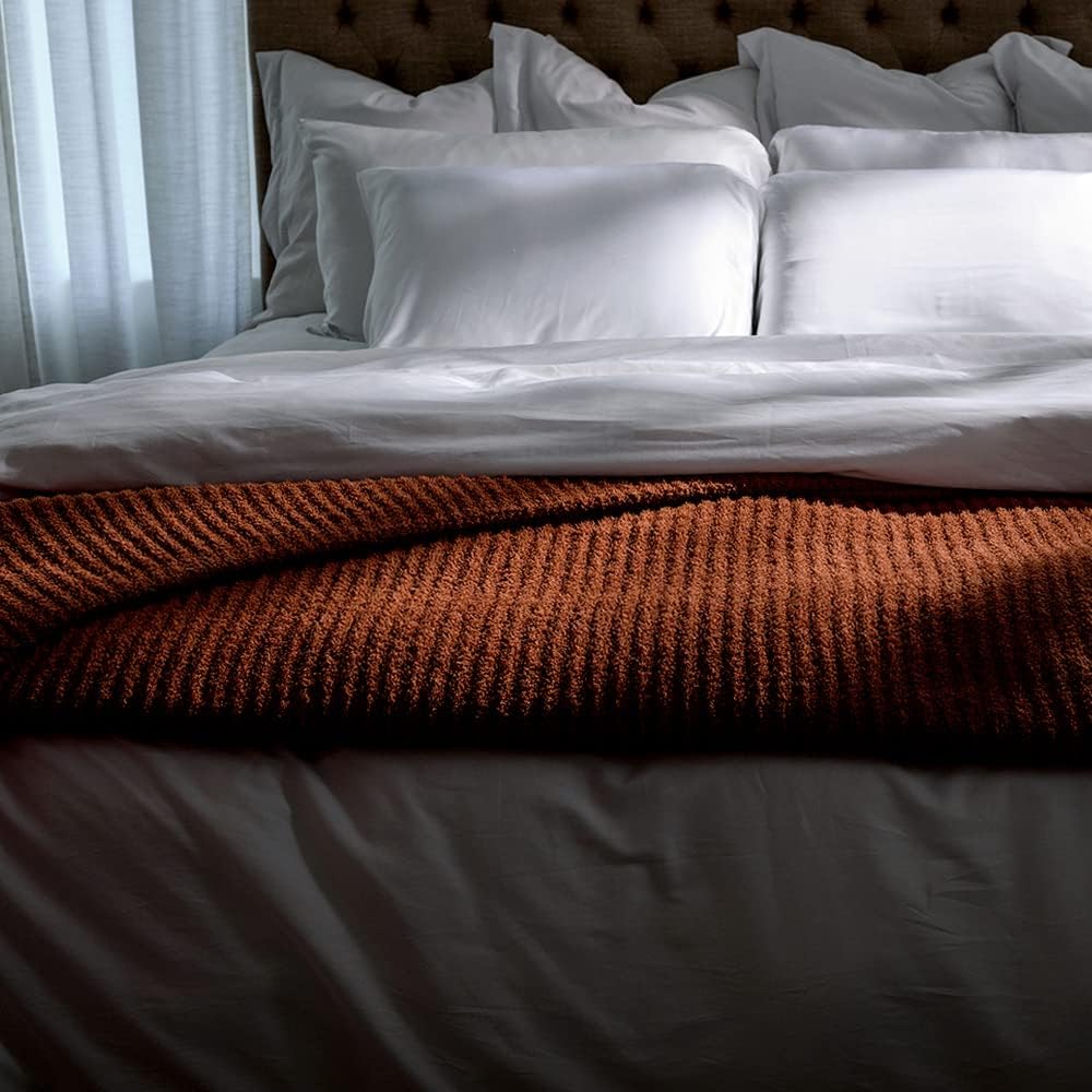 LUXOME Ultra Plush Throw Blanket | Super Soft | 75"x100" | Viscose & Polyester Blend | Extra Large | Clay (Orange) - Image 3