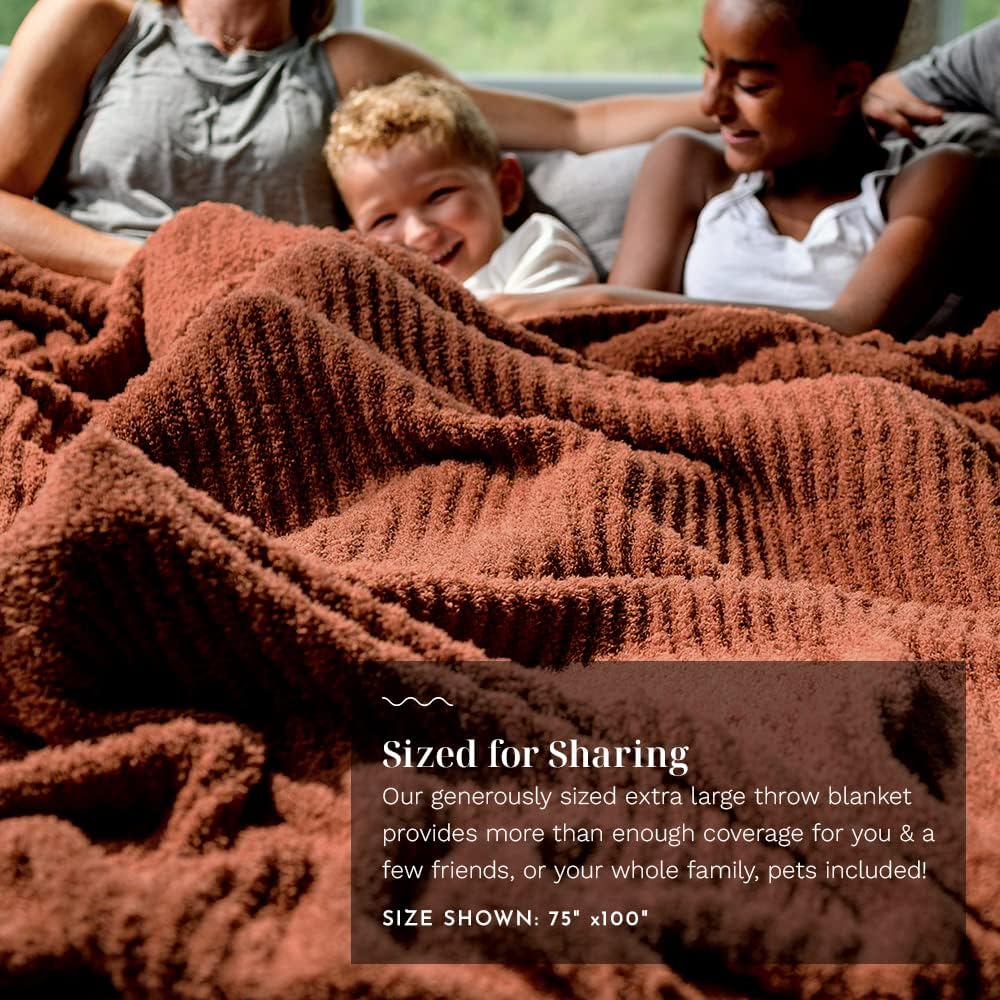 LUXOME Ultra Plush Throw Blanket | Super Soft | 75"x100" | Viscose & Polyester Blend | Extra Large | Clay (Orange) - Image 5