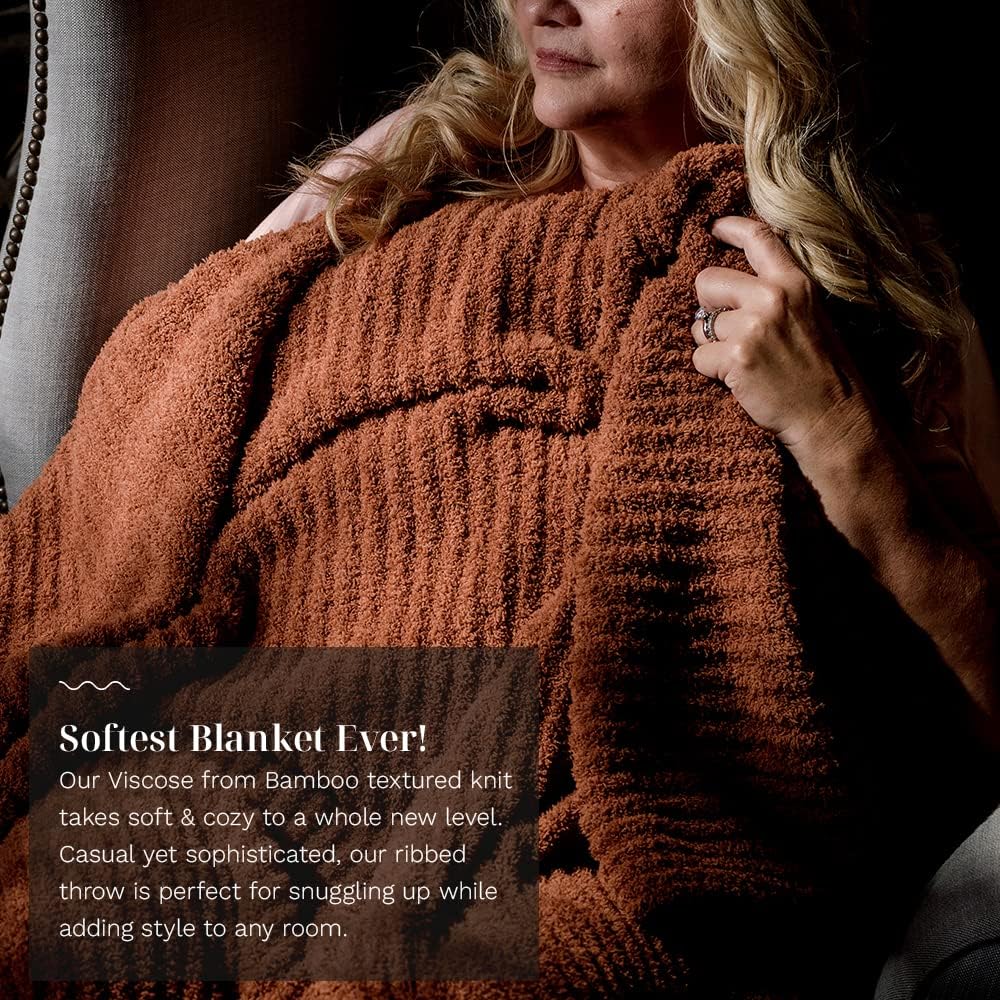 LUXOME Ultra Plush Throw Blanket | Super Soft | 75"x100" | Viscose & Polyester Blend | Extra Large | Clay (Orange) - Image 7