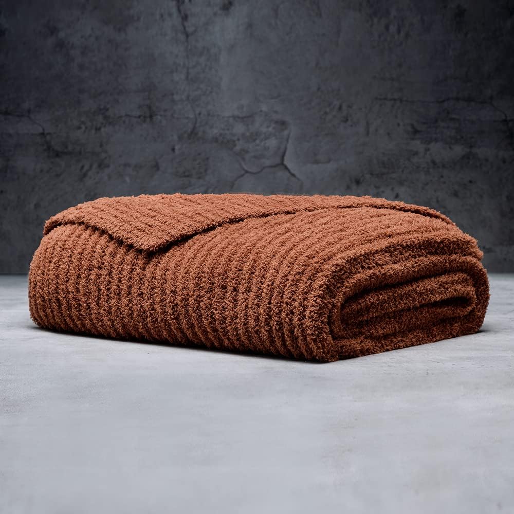 LUXOME Ultra Plush Throw Blanket | Super Soft | 75"x100" | Viscose & Polyester Blend | Extra Large | Clay (Orange)