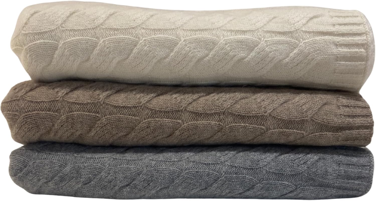 Luxurious 100% Cashmere Cable Knit Throw Blanket \u2013 Ultra-Soft, Warm, and Elegant \u2013 Available in Neutral Tones (Cream) - Image 5