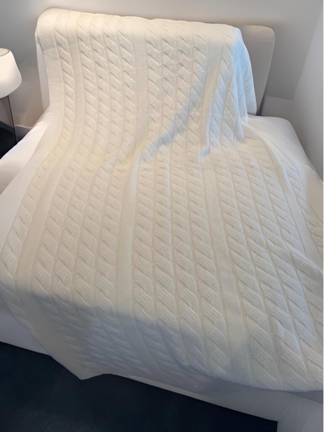 Luxurious 100% Cashmere Cable Knit Throw Blanket \u2013 Ultra-Soft, Warm, and Elegant \u2013 Available in Neutral Tones (Cream) - Image 9