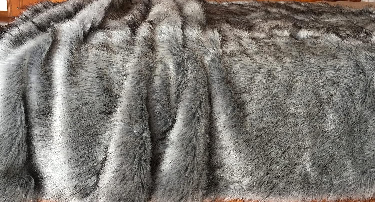 Luxury Fake Fox Fur Throw Blanket Fox Faux Fur Throw Blanket Gray 79"x90" Queen Size Fake Fur Blanket - Image 4