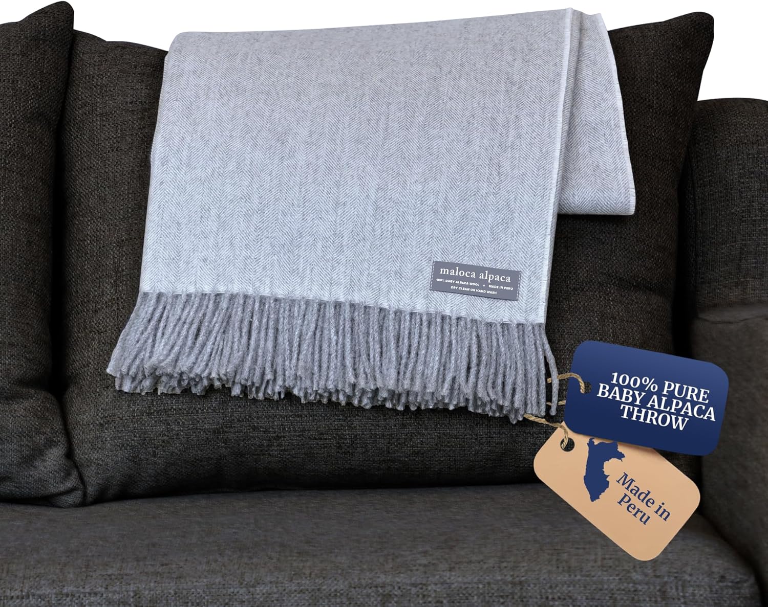 Maloca Alpaca - 100% Baby Alpaca Wool Herringbone Weave - Limited Production Ethically Sourced Throw Blanket Warmer Than Wool - Decorative Comfy Blanket for Couch, Sofa, or Beds - Indigo - Image 9