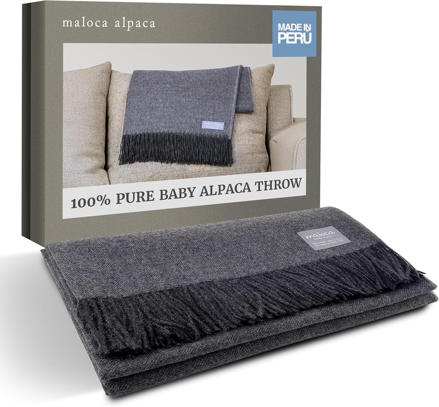 Maloca Alpaca - 100% Baby Alpaca Wool Herringbone Weave - Limited Production Ethically Sourced Throw Blanket Warmer Than Wool - Decorative Comfy Blanket for Couch, Sofa, or Beds - Indigo - Image 10
