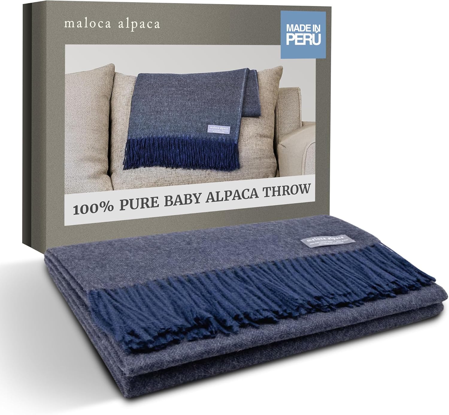 Maloca Alpaca - 100% Baby Alpaca Wool Herringbone Weave - Limited Production Ethically Sourced Throw Blanket Warmer Than Wool - Decorative Comfy Blanket for Couch, Sofa, or Beds - Indigo - Image 7