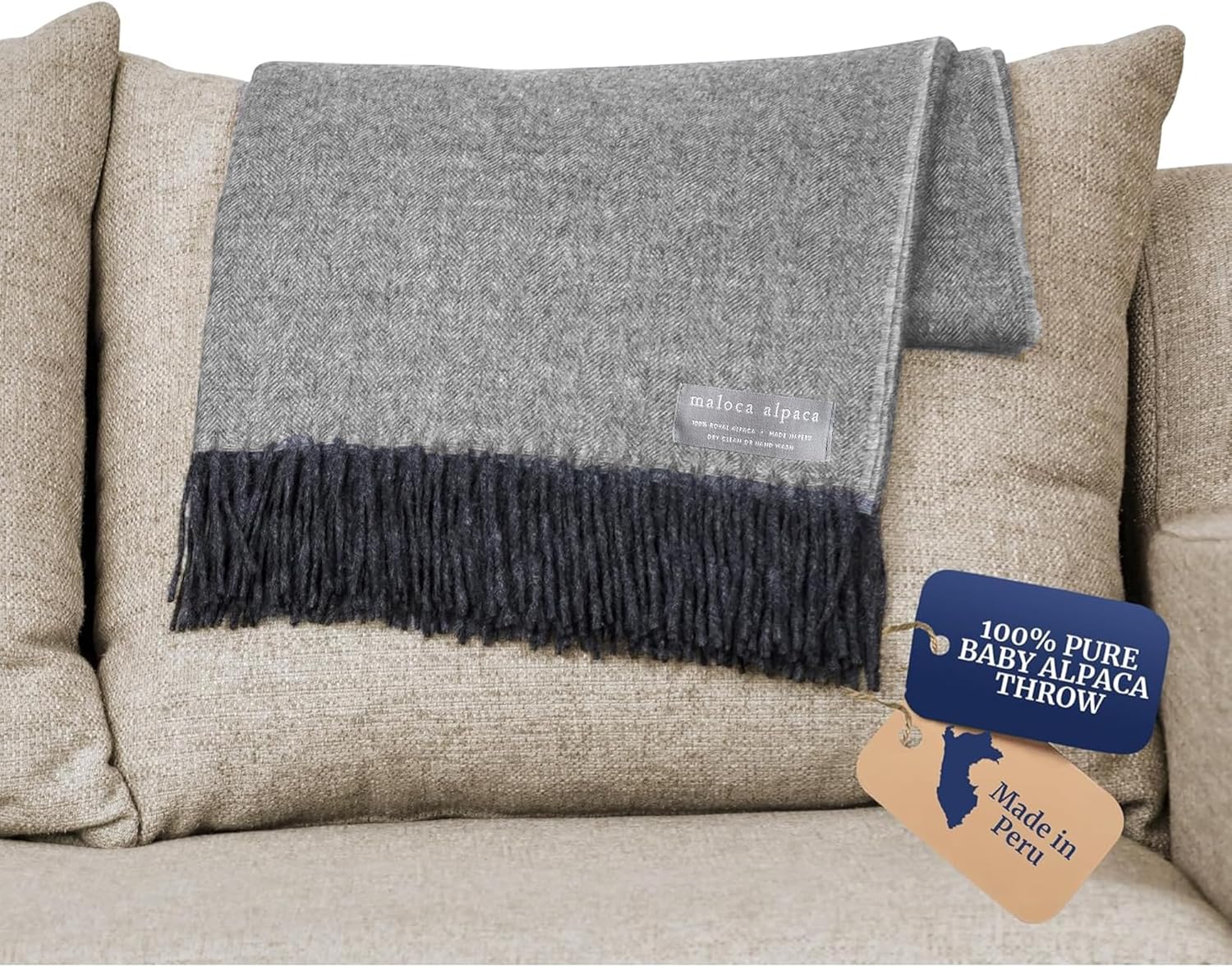 Maloca Alpaca - 100% Baby Alpaca Wool Herringbone Weave - Limited Production Ethically Sourced Throw Blanket Warmer Than Wool - Decorative Comfy Blanket for Couch, Sofa, or Beds - Indigo - Image 8