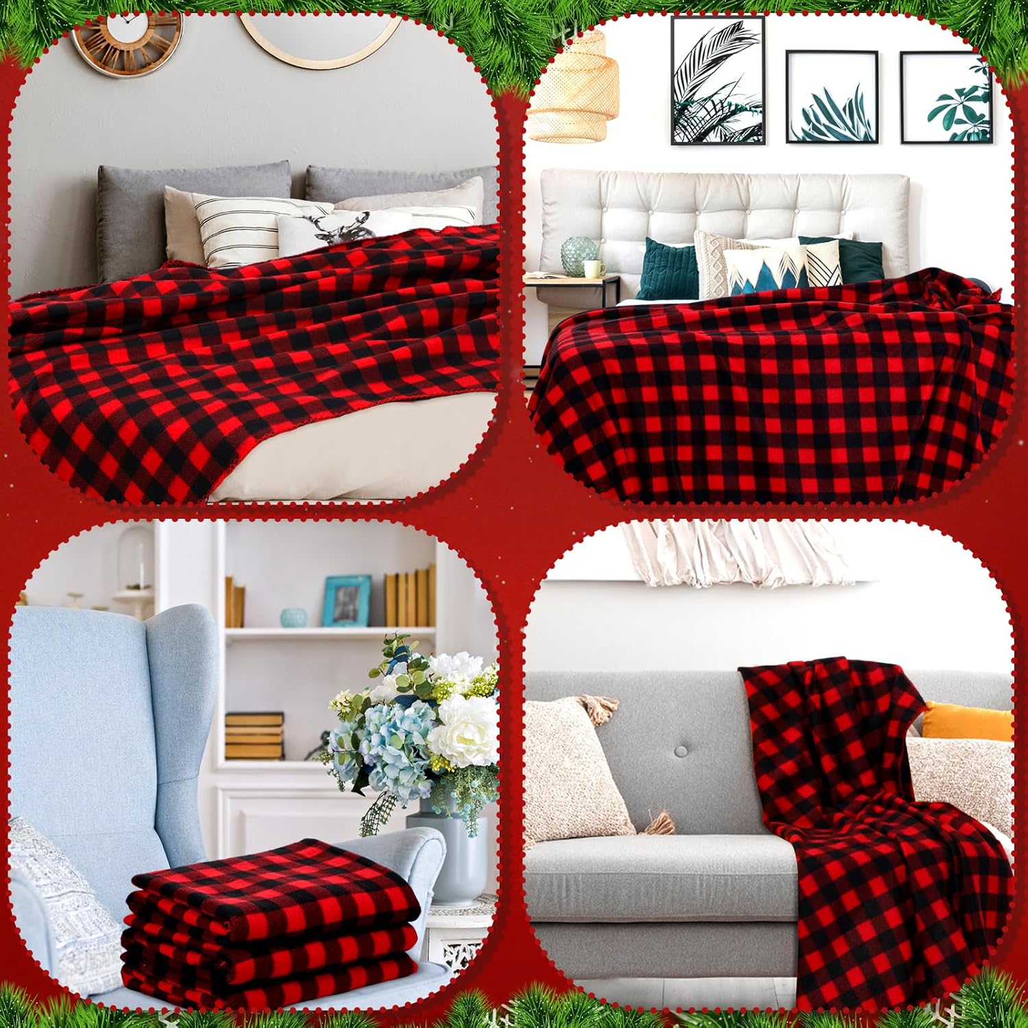 Moukeren 48 Pcs Buffalo Plaid Throw Blanket Bulk, 59 x 47 Inch Fleece Bed Throw Winter Warm Lightweight Blankets Soft Plush Plaid Blanket Bulk for Bed Couch Sofa Office or Homeless Gifts (Red,Black) - Image 6