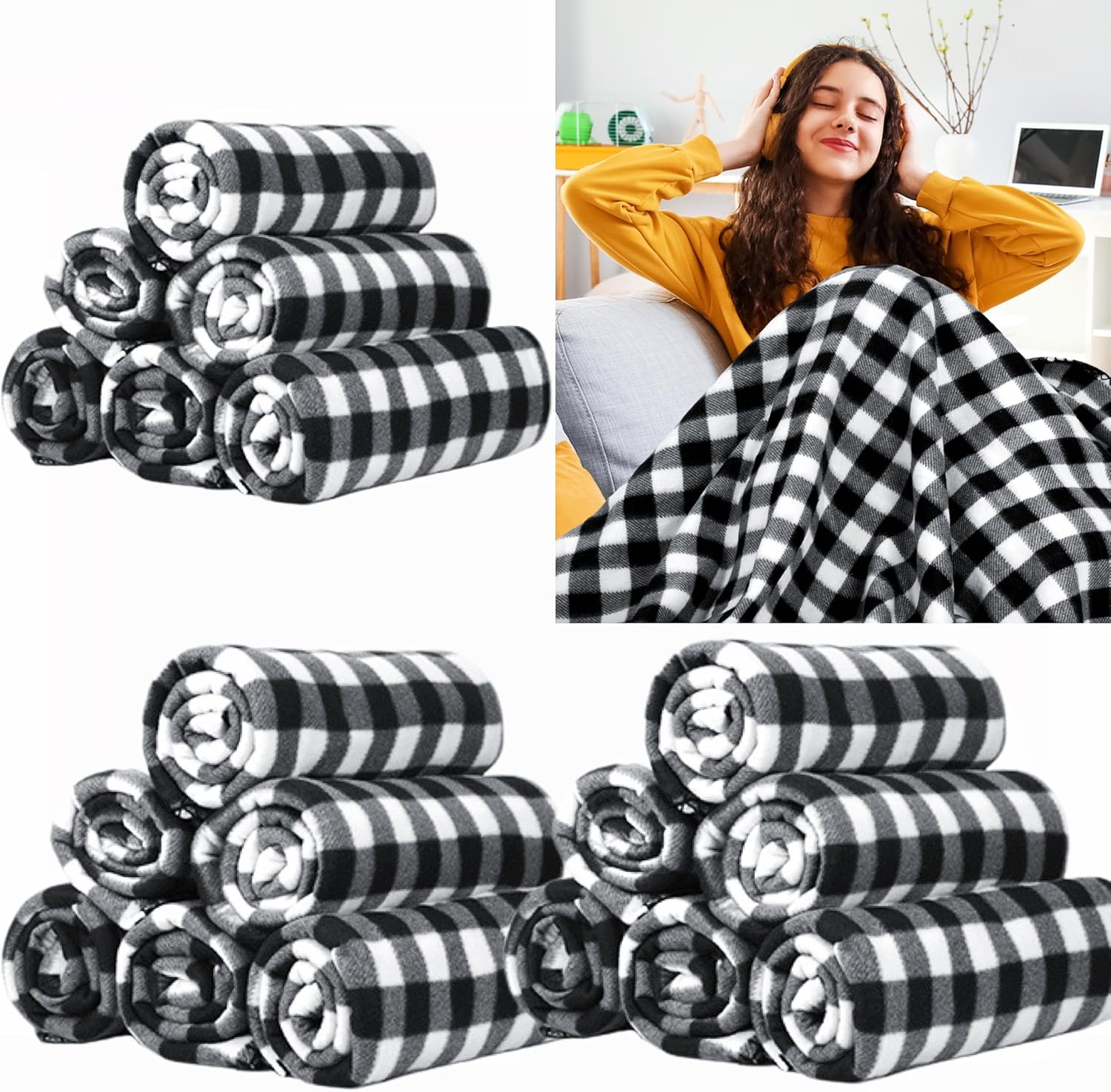 Moukeren 48 Pcs Buffalo Plaid Throw Blanket Bulk, 59 x 47 Inch Fleece Bed Throw Winter Warm Lightweight Blankets Soft Plush Plaid Blanket Bulk for Bed Couch Sofa Office or Homeless Gifts (Red,Black) - Image 7