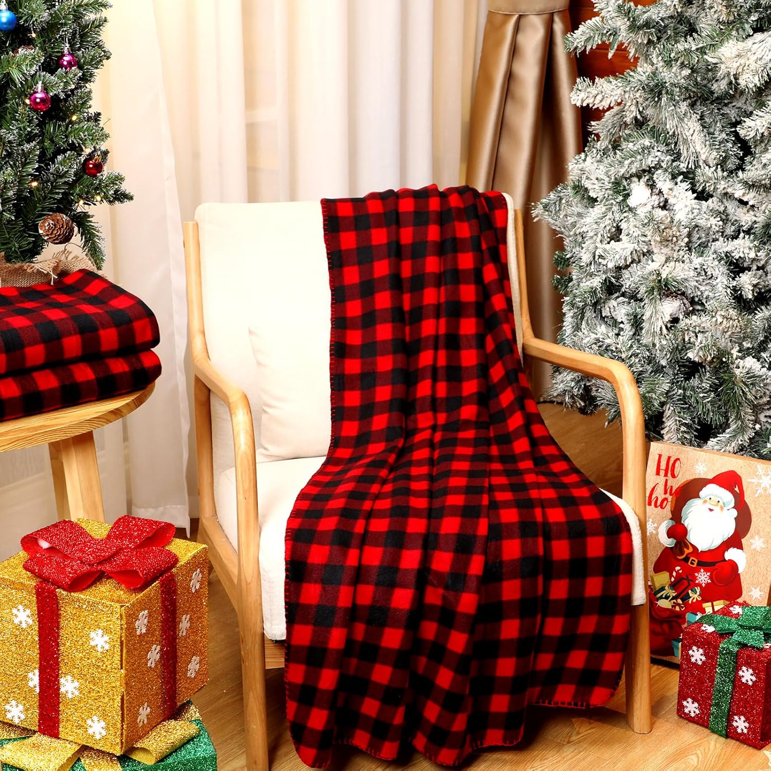 Moukeren 48 Pcs Buffalo Plaid Throw Blanket Bulk, 59 x 47 Inch Fleece Bed Throw Winter Warm Lightweight Blankets Soft Plush Plaid Blanket Bulk for Bed Couch Sofa Office or Homeless Gifts (Red,Black) - Image 2