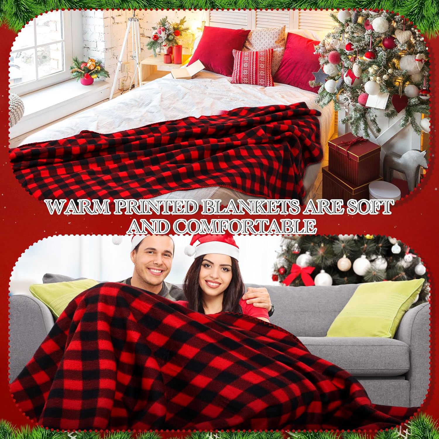 Moukeren 48 Pcs Buffalo Plaid Throw Blanket Bulk, 59 x 47 Inch Fleece Bed Throw Winter Warm Lightweight Blankets Soft Plush Plaid Blanket Bulk for Bed Couch Sofa Office or Homeless Gifts (Red,Black) - Image 4
