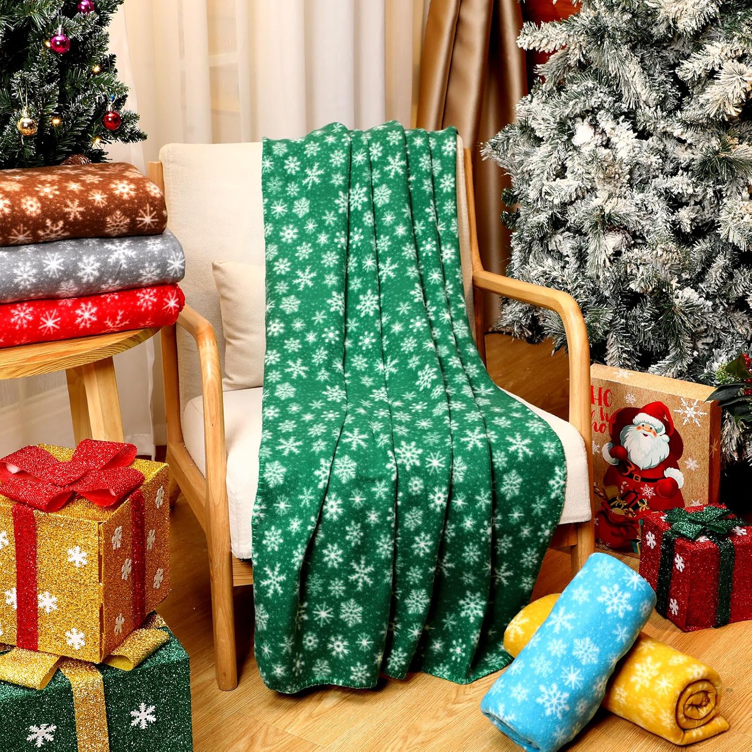 Moukeren 48 Pcs Christmas Snowflake Throw Blanket Bulk, 59 x 47 Inch Xmas Winter Throw Blanket Christmas Warm Soft Cozy Fleece for Home Bedding Couch Chair Gift (Stylish) - Image 2