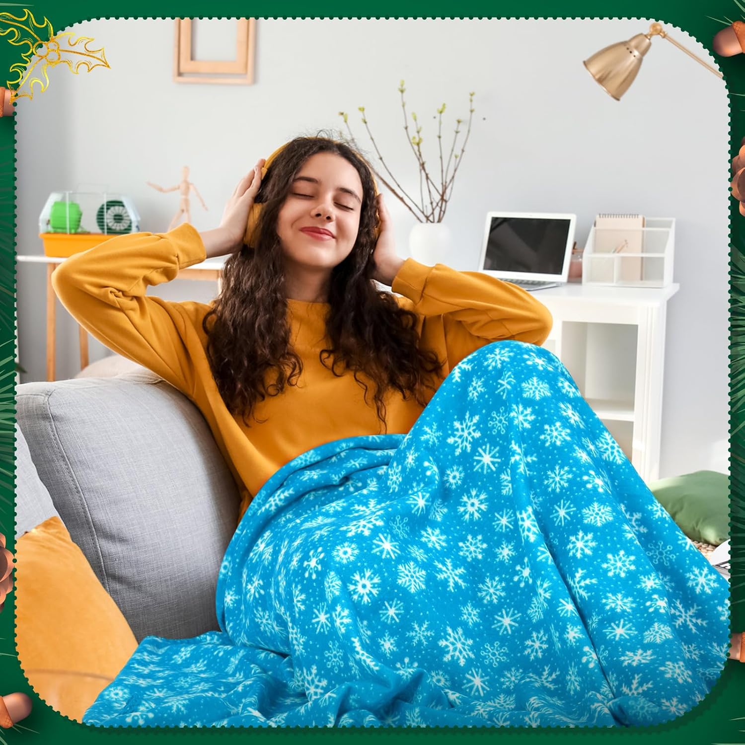 Moukeren 48 Pcs Christmas Snowflake Throw Blanket Bulk, 59 x 47 Inch Xmas Winter Throw Blanket Christmas Warm Soft Cozy Fleece for Home Bedding Couch Chair Gift (Stylish) - Image 5