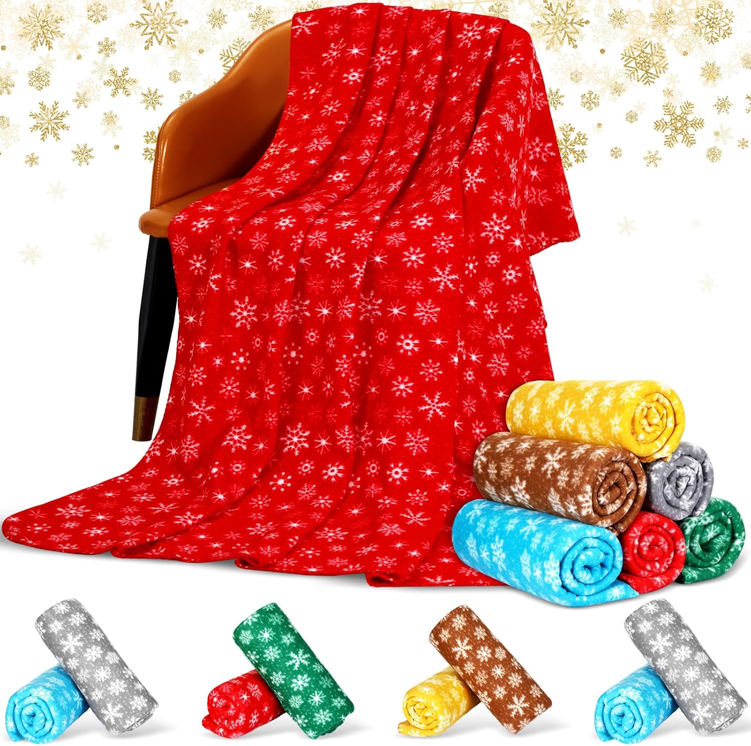 Moukeren 48 Pcs Christmas Snowflake Throw Blanket Bulk, 59 x 47 Inch Xmas Winter Throw Blanket Christmas Warm Soft Cozy Fleece for Home Bedding Couch Chair Gift (Stylish) - Image 7