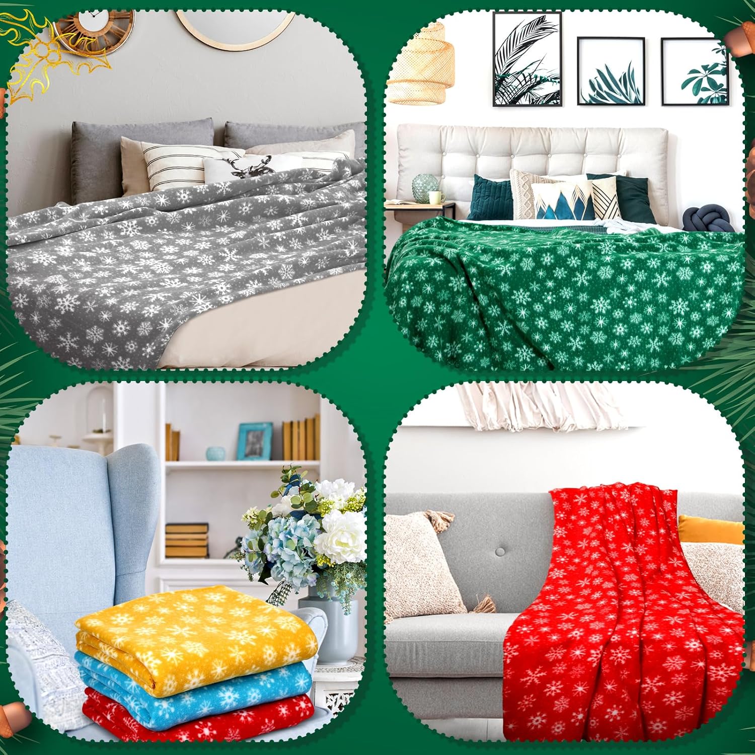 Moukeren 48 Pcs Christmas Snowflake Throw Blanket Bulk, 59 x 47 Inch Xmas Winter Throw Blanket Christmas Warm Soft Cozy Fleece for Home Bedding Couch Chair Gift (Stylish) - Image 6