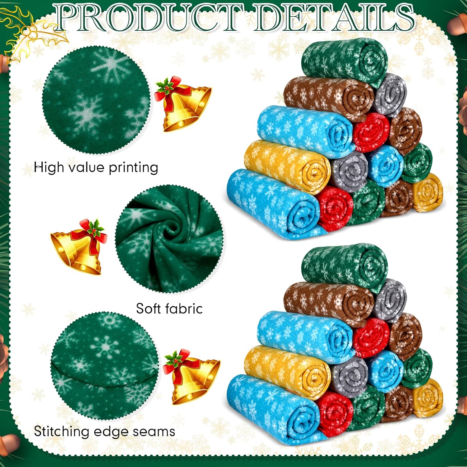 Moukeren 48 Pcs Christmas Snowflake Throw Blanket Bulk, 59 x 47 Inch Xmas Winter Throw Blanket Christmas Warm Soft Cozy Fleece for Home Bedding Couch Chair Gift (Stylish) - Image 4