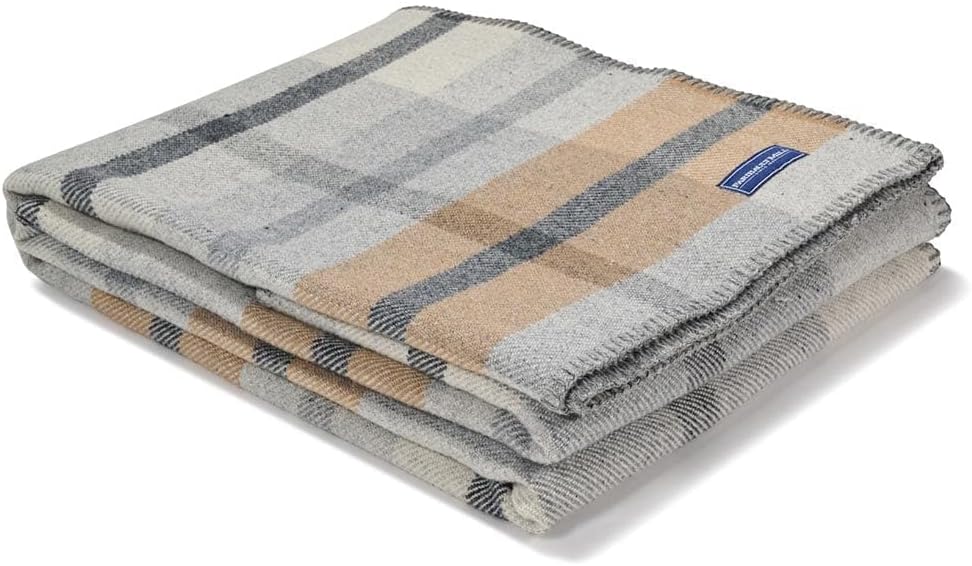 Northfield Plaid Wool Throw Blanket (Heritage Beige)