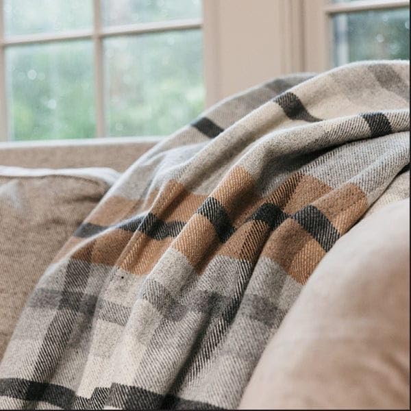 Northfield Plaid Wool Throw Blanket (Heritage Beige) - Image 2