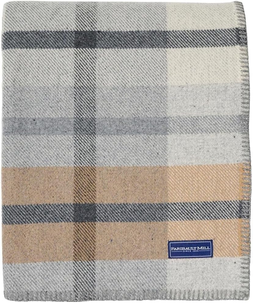 Northfield Plaid Wool Throw Blanket (Heritage Beige) - Image 3
