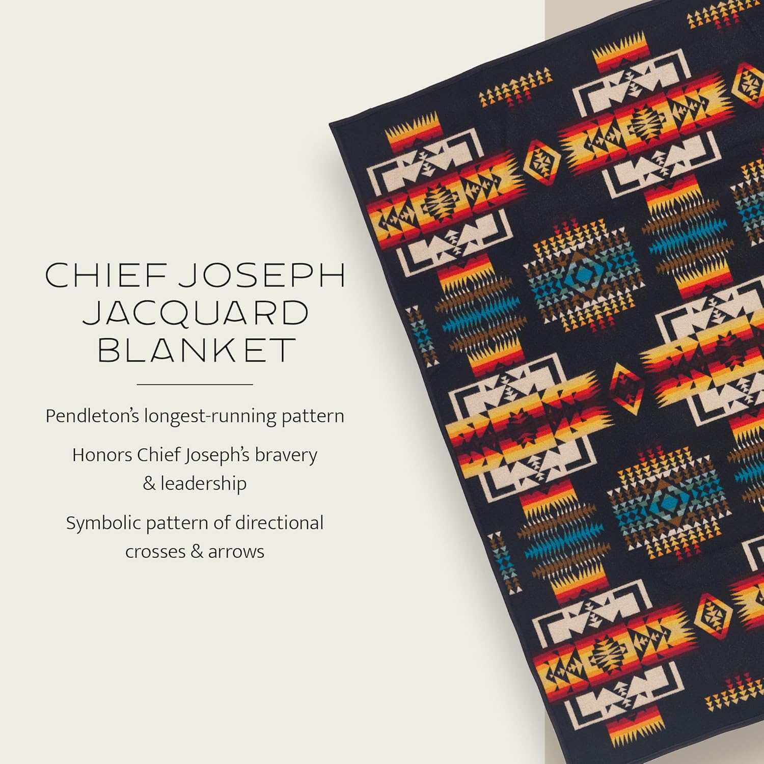 Pendleton Chief Joseph Jacquard Wool Blanket 64" x 80", Reversible Throw Blanket, Wool Felt Binding, Breathable, Napped for Softness, Great for Home and Travel - Image 3