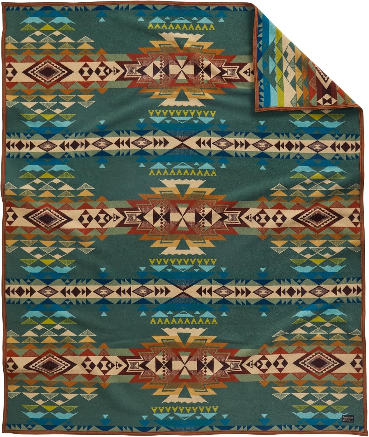 Pendleton Jacquard Napped Throw Blanket 64" x 80" - Wool Cotton, Reversible, Lightweight, Soft, Wool Felt Binding, Packable Blanket for Home and Travel - Northern Lights - Image 12