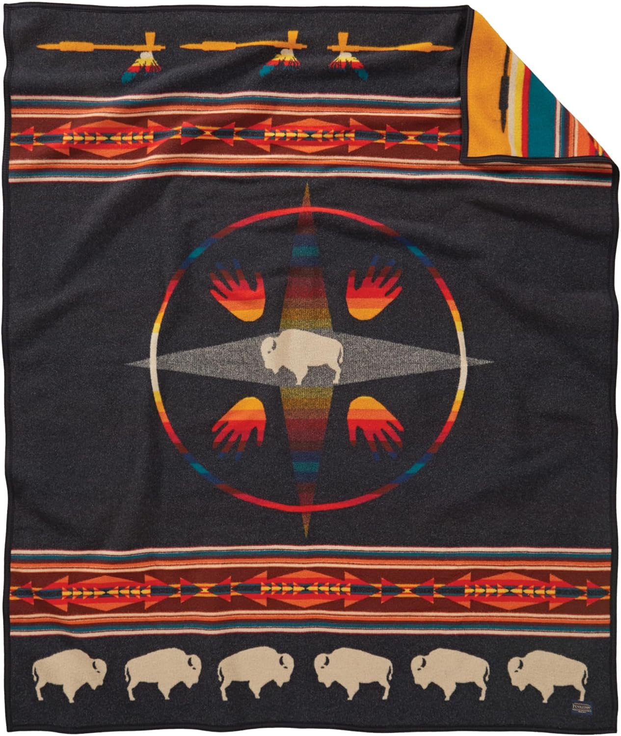 Pendleton Jacquard Napped Throw Blanket 64" x 80" - Wool Cotton, Reversible, Lightweight, Soft, Wool Felt Binding, Packable Blanket for Home and Travel - Northern Lights - Image 9