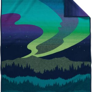 Pendleton Jacquard Napped Throw Blanket 64" x 80" - Wool Cotton, Reversible, Lightweight, Soft, Wool Felt Binding, Packable Blanket for Home and Travel - Northern Lights