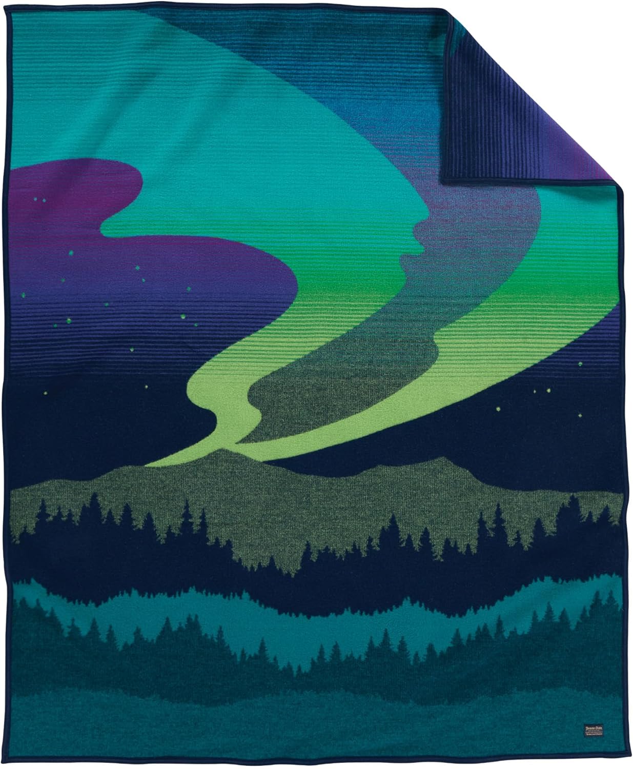 Pendleton Jacquard Napped Throw Blanket 64" x 80" - Wool Cotton, Reversible, Lightweight, Soft, Wool Felt Binding, Packable Blanket for Home and Travel - Northern Lights