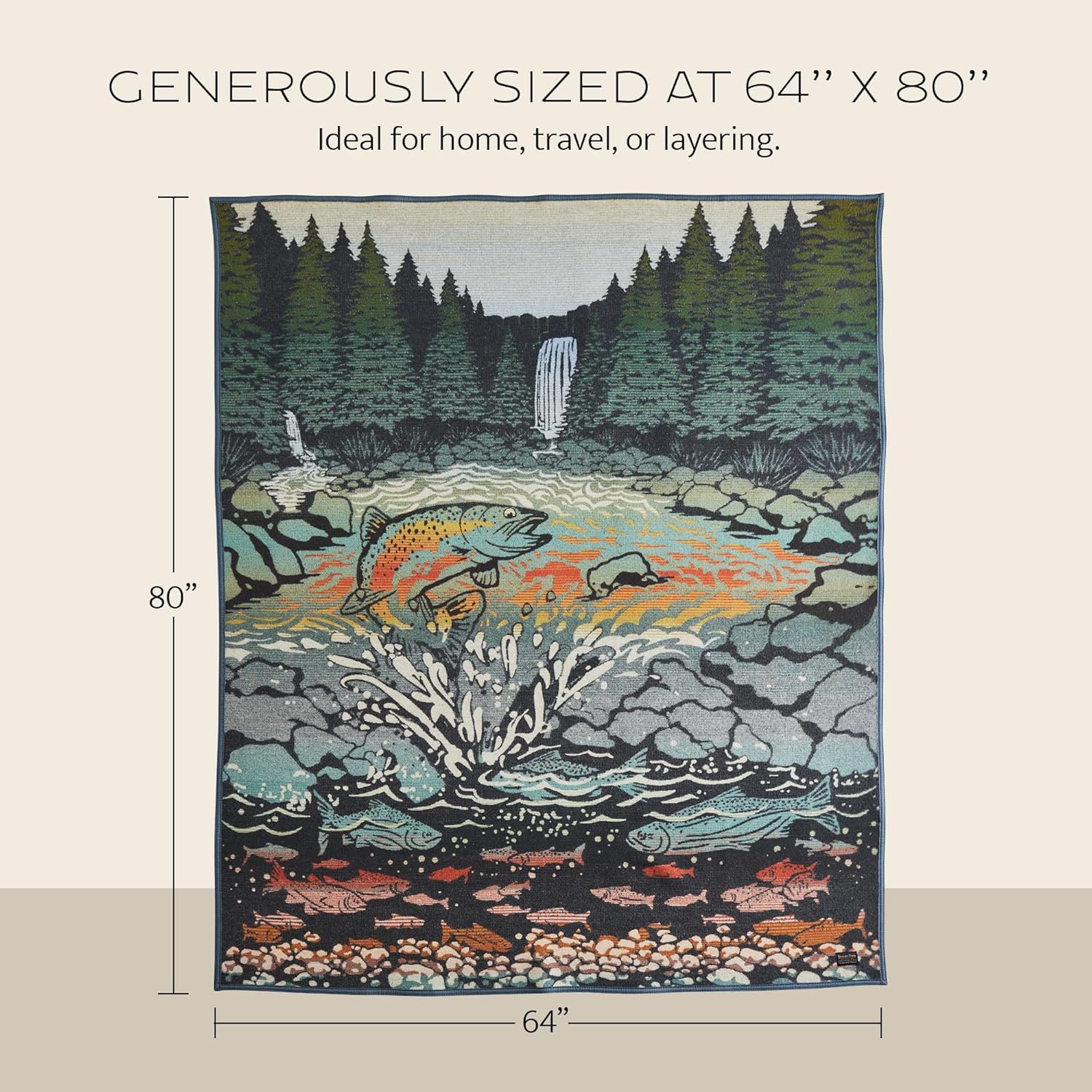 Pendleton Jacquard Napped Throw Blanket 64" x 80" - Wool Cotton, Reversible, Lightweight, Soft, Wool Felt Binding, Packable Blanket for Home and Travel - Northern Lights - Image 2