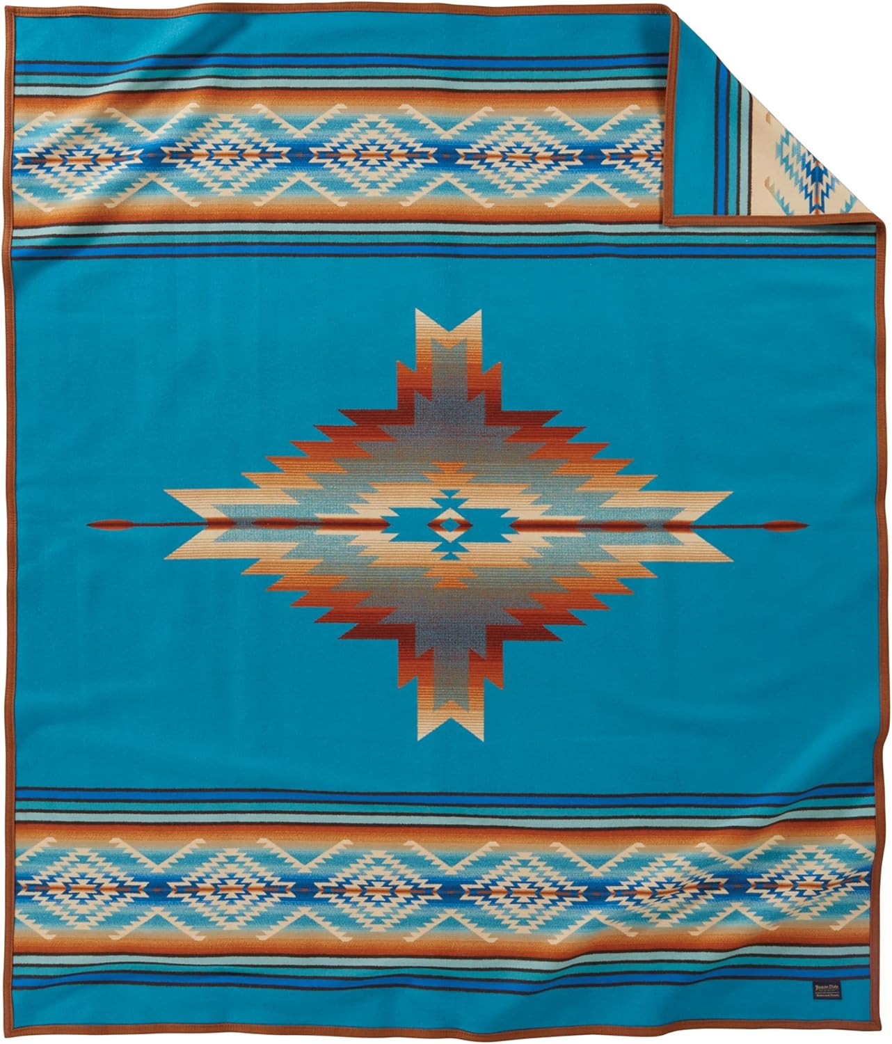 Pendleton Jacquard Unnapped Blanket 64" x 80" - Wool Cotton, Reversible, Lightweight, Soft, Ultrasuede Binding, Packable Throw for Home and Travel - Fire Legend Sunset - Image 9