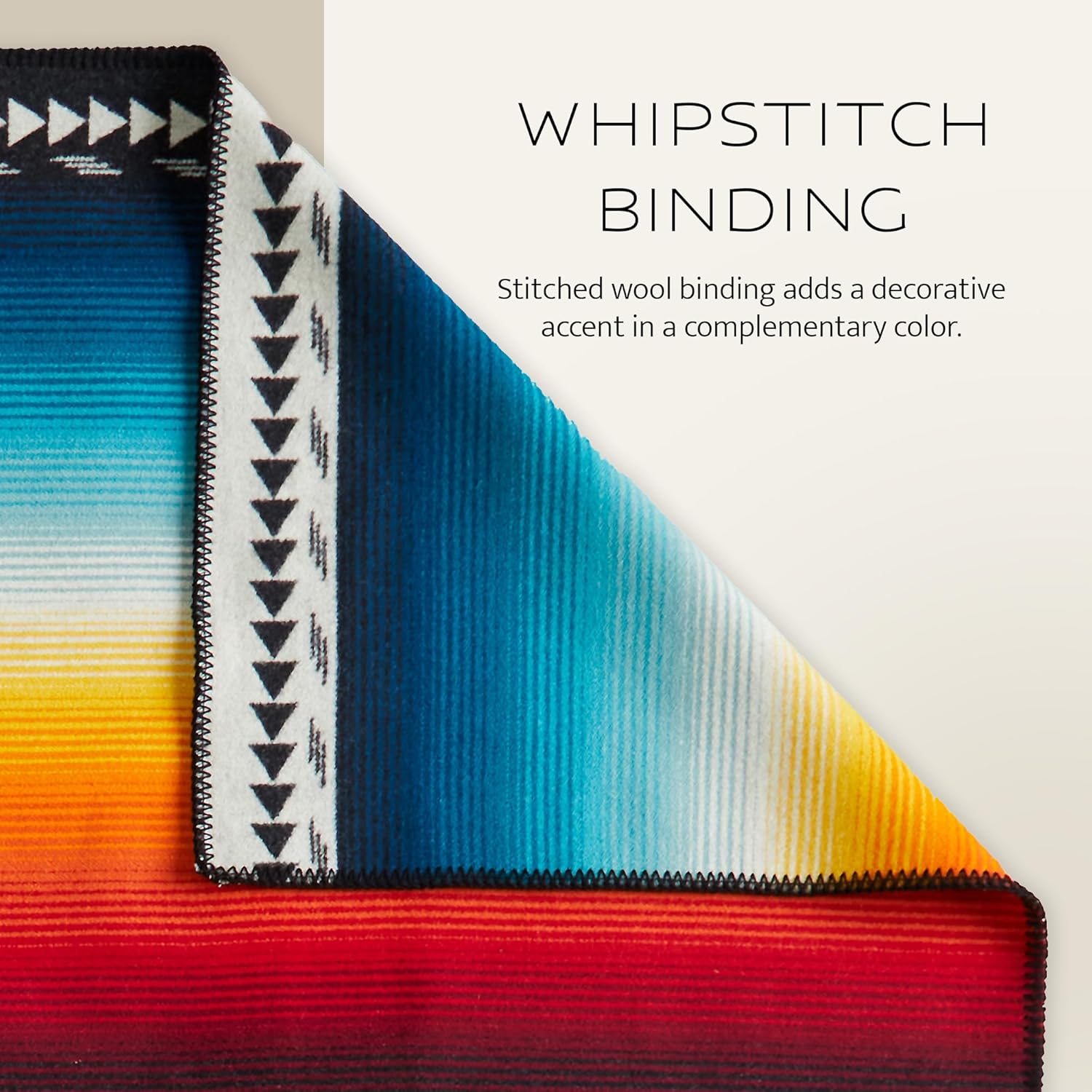 Pendleton Jacquard Unnapped Blanket 64" x 80" - Wool Cotton, Reversible, Lightweight, Soft, Ultrasuede Binding, Packable Throw for Home and Travel - Fire Legend Sunset - Image 3