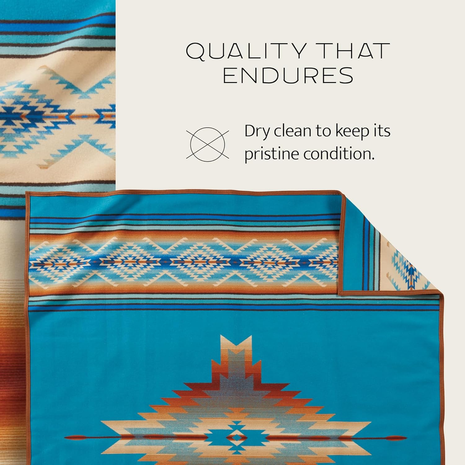 Pendleton Jacquard Unnapped Blanket 64" x 80" - Wool Cotton, Reversible, Lightweight, Soft, Ultrasuede Binding, Packable Throw for Home and Travel - Fire Legend Sunset - Image 8
