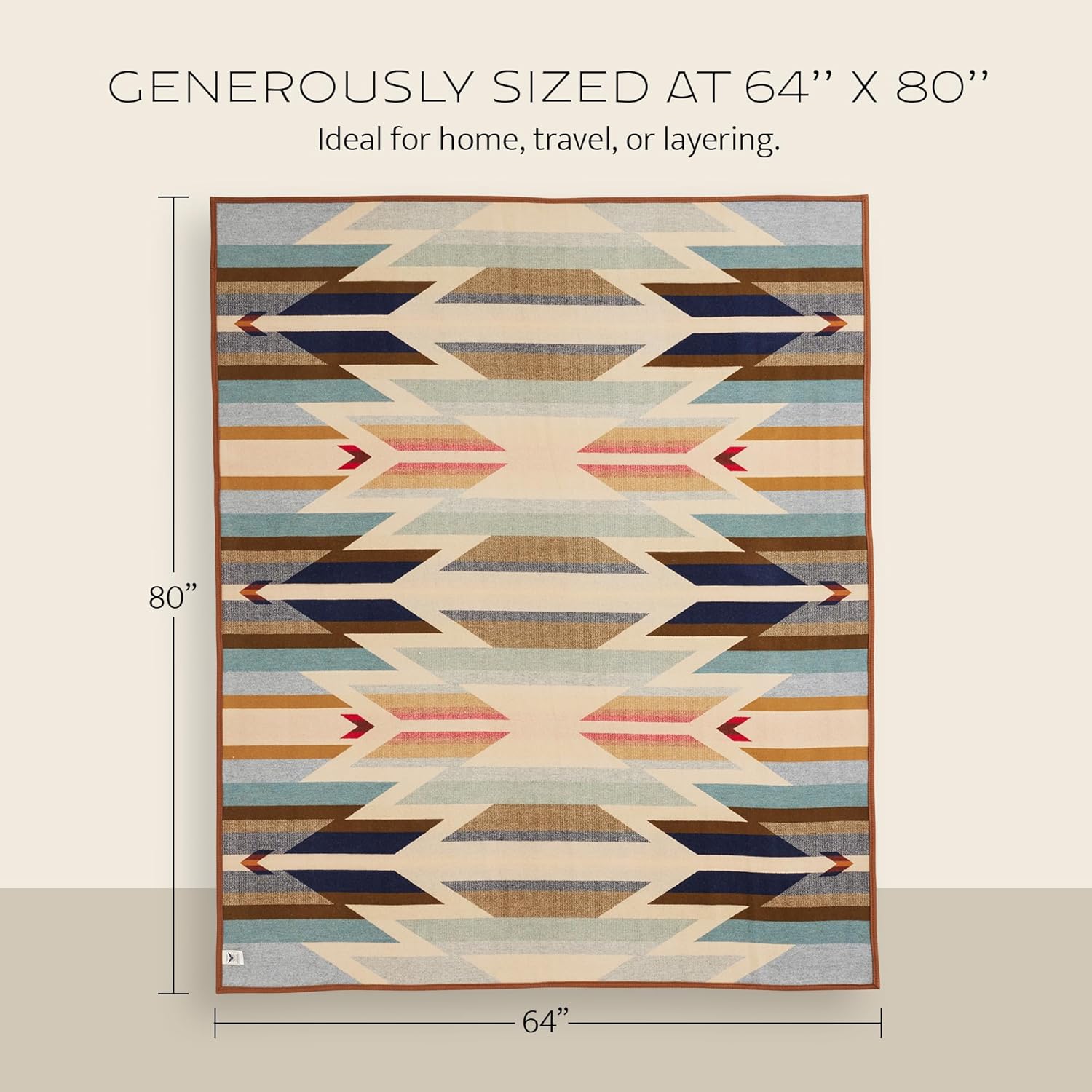 Pendleton Jacquard Unnapped Blanket 64" x 80" - Wool Cotton, Reversible, Lightweight, Soft, Ultrasuede Binding, Packable Throw for Home and Travel - San Miguel - Image 2