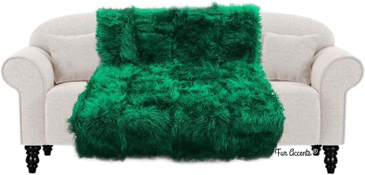Plush Faux Fur - Throw Blanket - Fashion Fur - Hunter Green Throw - Shaggy - Shag - Fur Accents (5'x6', Hunter Green)