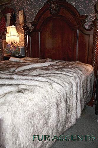 Plush Faux Fur - Throw Blanket - Fashion Fur - King Bedspread - Shaggy - Shag - Fur Accents Black Tip Huskie - Wolf Fur (King) - Image 4
