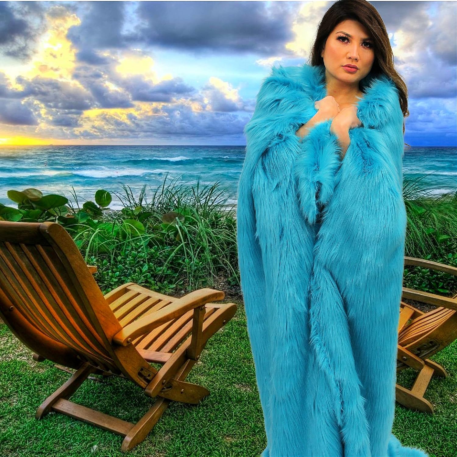 Plush Faux Fur - Throw Blanket - Fashion Fur - King Size Navy Blue Bedspread - Shaggy - Shag - Fur Accents (King, Navy Blue) - Image 35