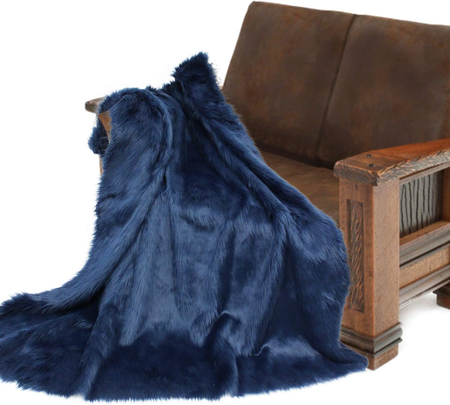 Plush Faux Fur - Throw Blanket - Fashion Fur - King Size Navy Blue Bedspread - Shaggy - Shag - Fur Accents (King, Navy Blue) - Image 64