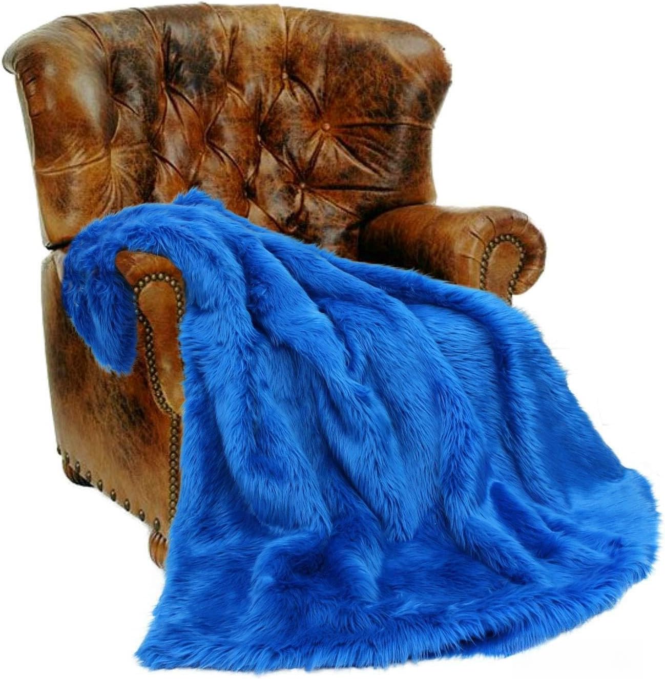 Plush Faux Fur - Throw Blanket - Fashion Fur - King Size Navy Blue Bedspread - Shaggy - Shag - Fur Accents (King, Navy Blue) - Image 65