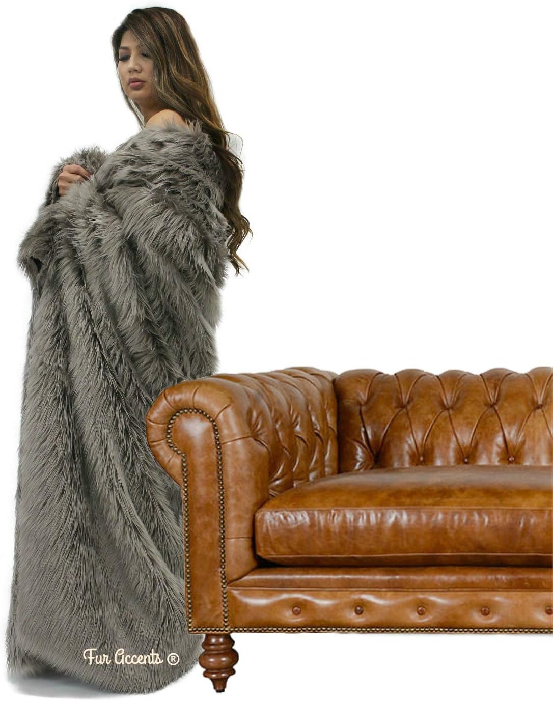 Plush Faux Fur - Throw Blanket - Fashion Fur - King Size Navy Blue Bedspread - Shaggy - Shag - Fur Accents (King, Navy Blue) - Image 72